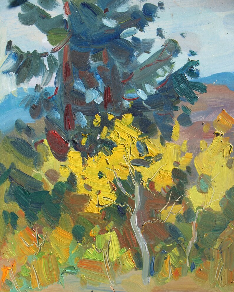 Golden trees Autumn forest Original artwork Autumn Mountains Wall Decor Impressionism Modern art Oil Painting Plein air art by A.Trachuk