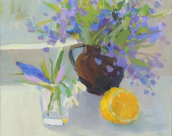 Spring still life, Blue and white snowdrops, Spring floral painting, Impresionism art, Floral wall decor, Oil painting on panel Gift for Her