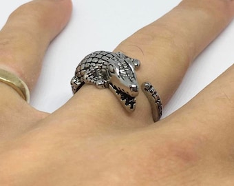 Wraparound Crocodile Ring | Sterling Silver Plated Adjustable Alligator Band