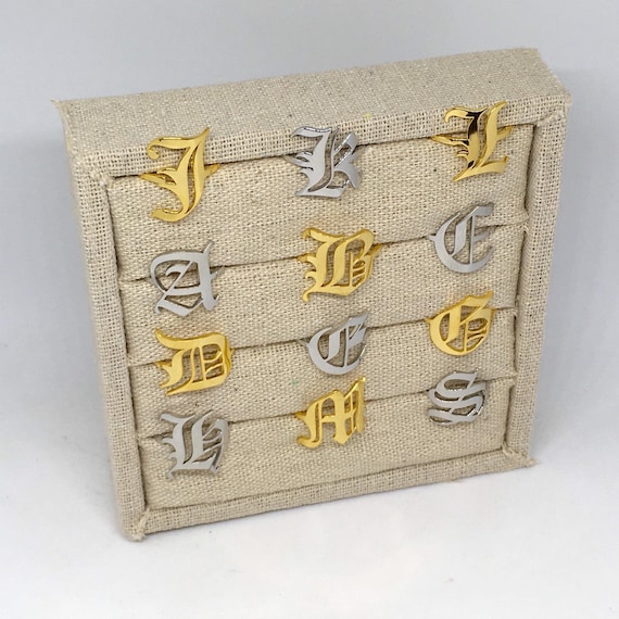 Old English Initial Ring Gold Silver Stainless Steel