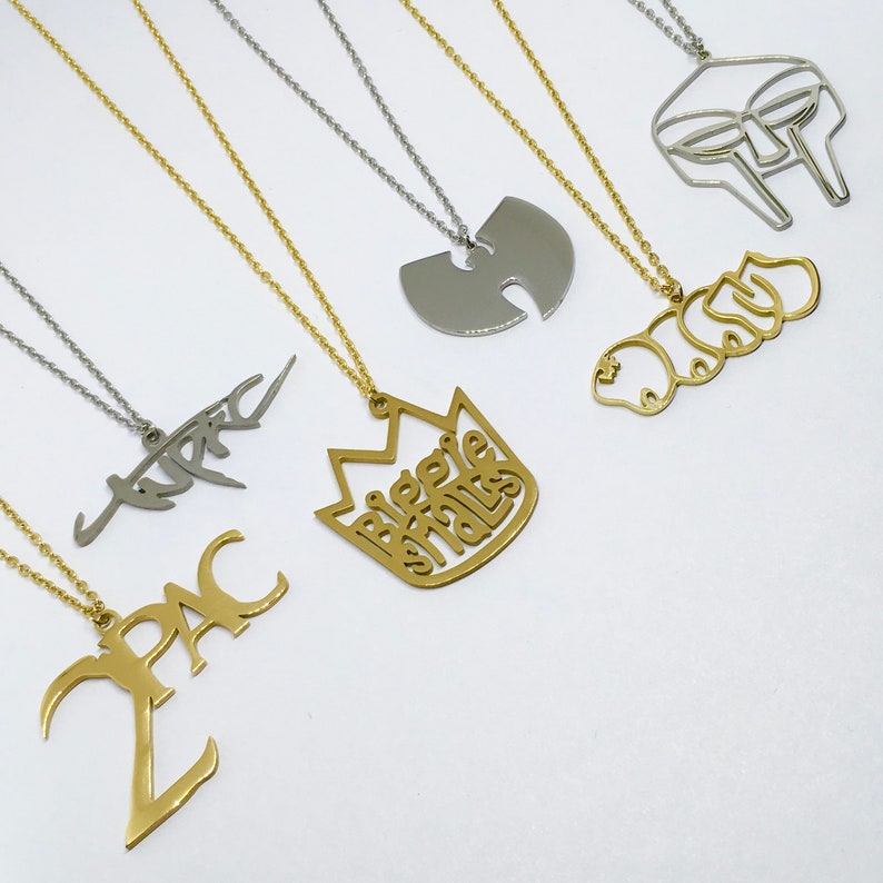 Hip Hop Artist Necklace  | Unisex Gold / Silver Stainless Steel Wu Tang Clan / MF DOOM / Tupac / 2pac / Biggie Smalls Frank Ocean Blonde 