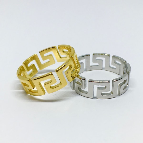 Ring mit aztekischem 3D-Muster | Unisex-Edelstahlarmband in Gold/Silber