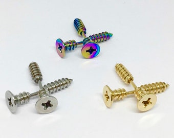 Screw Stainless Steel Earrings | Gold / Silver / Rainbow Multi Mixed Colour Unisex Hypoallergenic Studs Nail