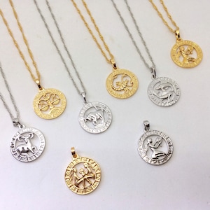 Circle Zodiac Necklace | Unisex Horoscope Birth Star Sign Coin Stainless Steel Pendant & Chain