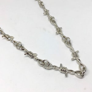 Stacheldraht Halskette - Sterling Silber Plated Stahl Kette - 54 cm Punk Gothic Unisex Halskette