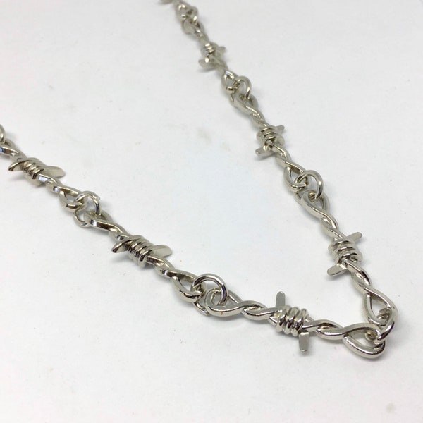 Collier de fil de fer barbelé | Chaîne torsadée à maillons en acier plaqué argent sterling unisexe