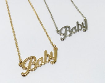 Cute Font Baby Necklace | Gold / Silver Stainless Steel Pendant & Chain