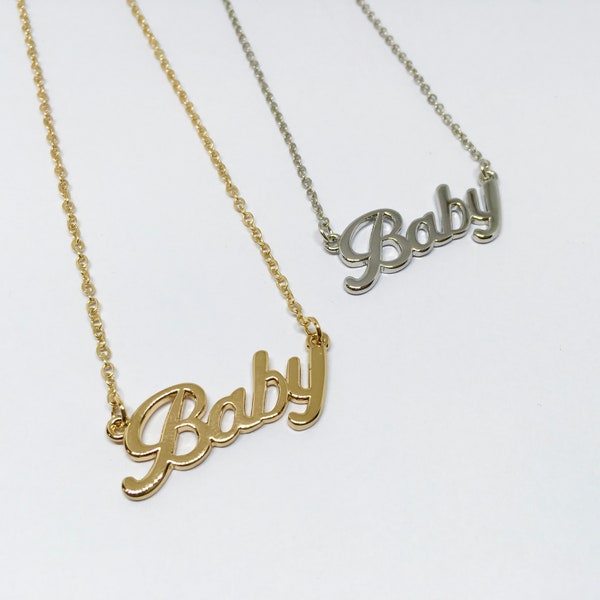 Cute Font Baby Necklace | Gold / Silver Stainless Steel Pendant & Chain