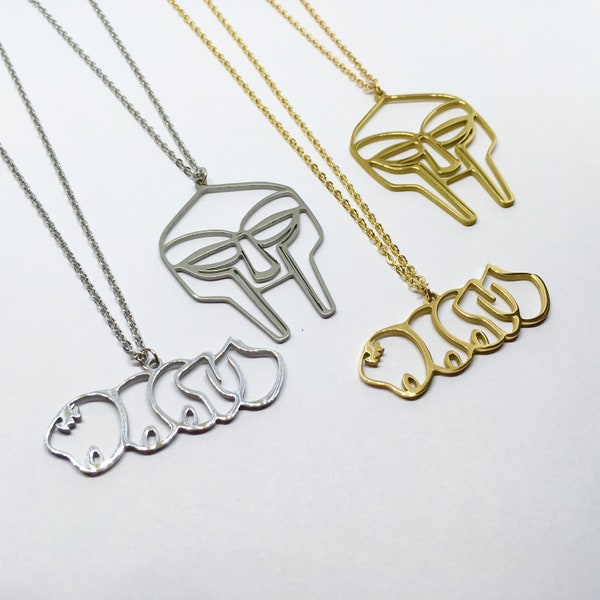 MF DOOM Inspired Mask / Graffiti Necklace | Gold Silver Stainless Steel Hip Hop Pendant Chain