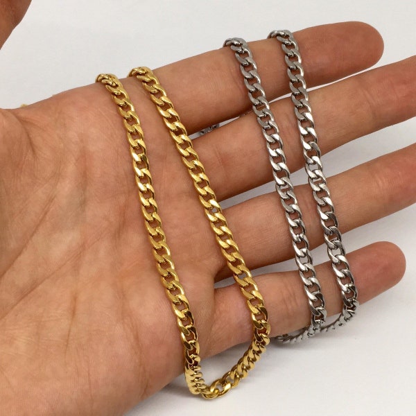 Stainless Steel Curb Chain | Unisex Gold / Silver Cuban Link Thin Thick Necklace