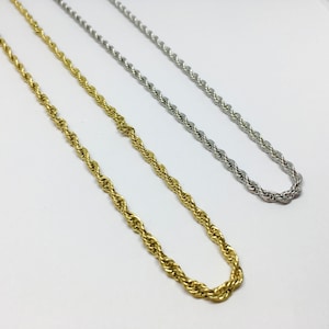 Stainless Steel Rope Chain Necklace: Unisex Gold/Silver Twist, 50cm
