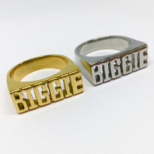 Bague en acier inoxydable Biggie Smalls | BIG B.I.G. Groupe de rappeur hip hop argenté 2pac Tupac