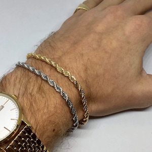 Pulseira de corda de aço inoxidável: corrente torcida dourada/prateada, unissex