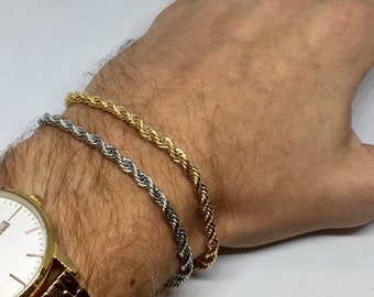 Stainless Steel Rope Bracelet | Unisex Gold / Silver Twist Style Traditional Chain