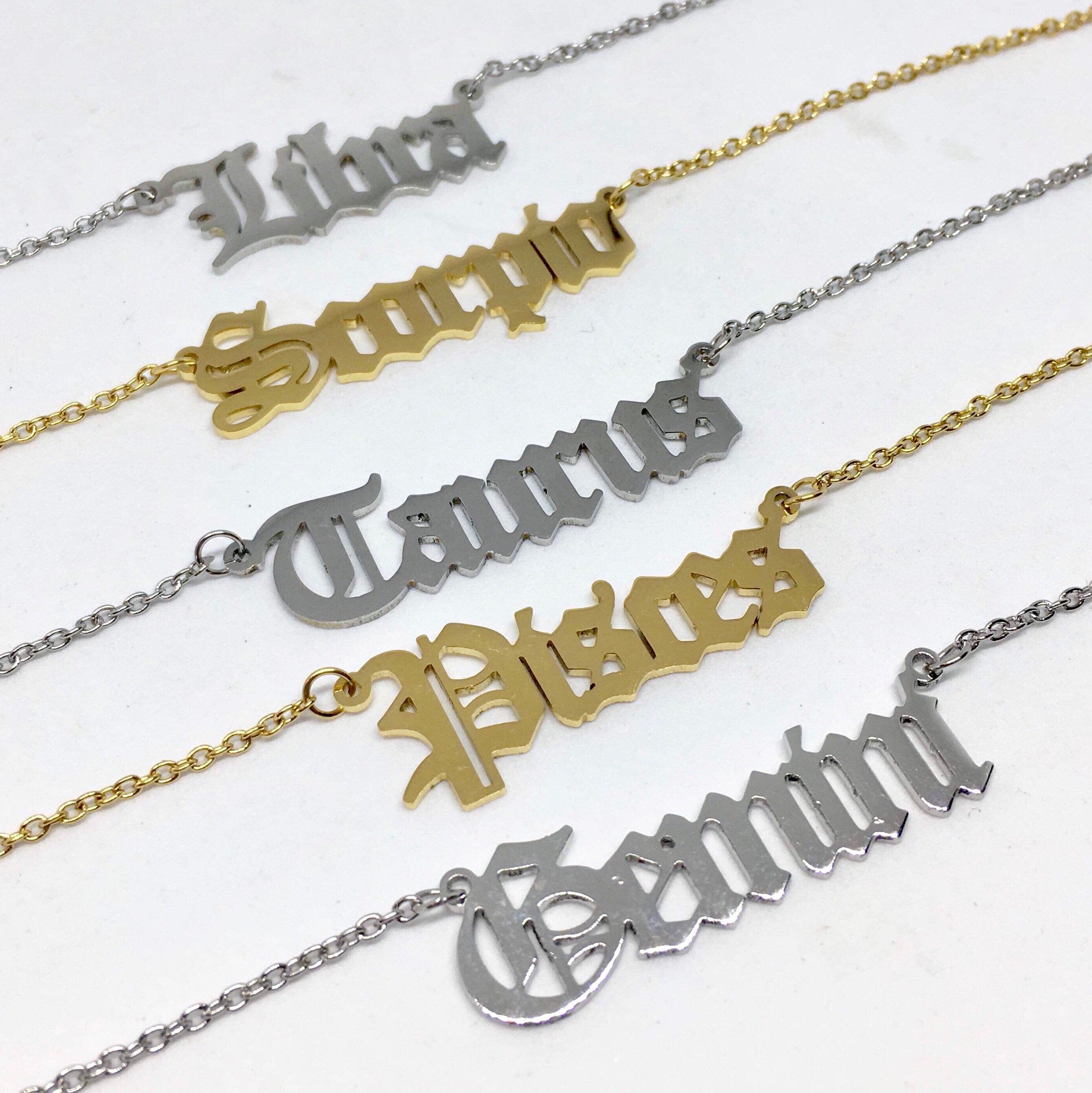 Old English Zodiac Necklace Gold Silver Stainless Steel Etsy