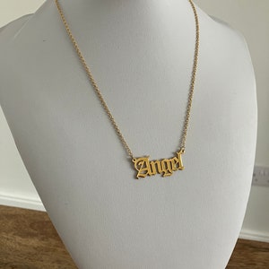 Old English Word Necklace Font Stainless Steel Gold / Silver Name Angel Babygirl Honey Brat Princess Customised Personalised image 9