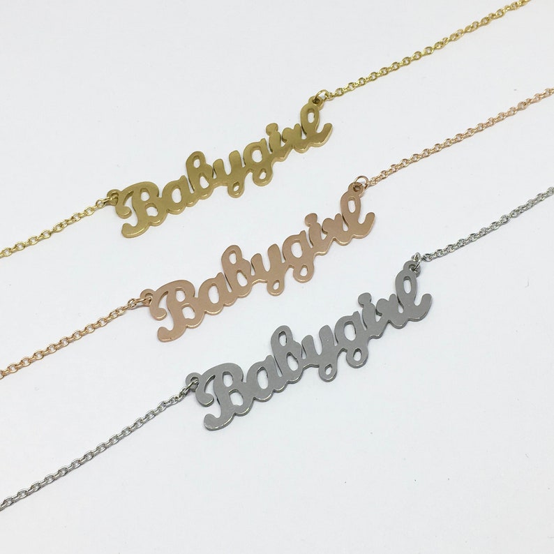 Barbie Font Babygirl Necklace Gold / Silver Word Pendant & Etsy UK