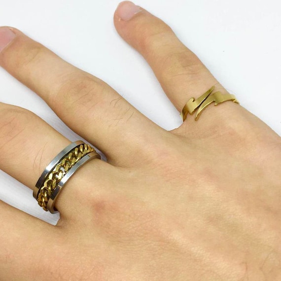 Adjustable Lightning Bolt Ring: Stainless Steel Band, Unisex - Etsy