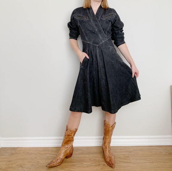 grey denim 1980s western dress with a full skirt ·