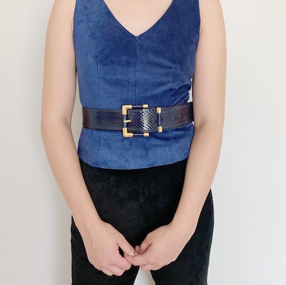 vintage snake skin deep navy blue wide belt · wide