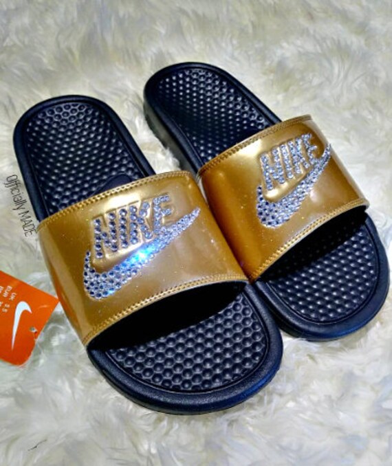 nike benassi slides gold