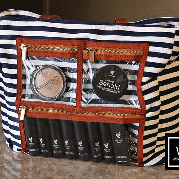 WOW Display Bag | Blue Striped Canvas Bag | Lipsense Display Bag | SeneGence | Younique | Paparazzi Jewelry Display | Color Street | Avon