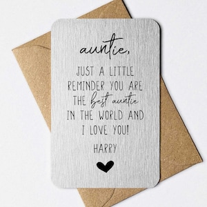 Meilleure carte portefeuille tante, carte portefeuille en métal personnalisée, rappel de poche, joli cadeau pour tante, tante, tante, cadeau de Noël sentimental