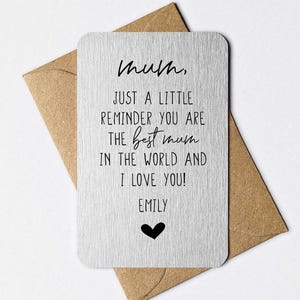Best Mum Wallet Card, Personalised Metal Wallet Card, Pocket Reminder, Cute Gift For Mum With Custom Name, Sentimental Mother's Day Gift