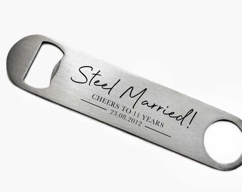 Steel Wedding Anniversary Bottle Opener, Personalised Wedding Date Gift, 11 Years Married, Custom Anniversary Gift For Husband or Wife