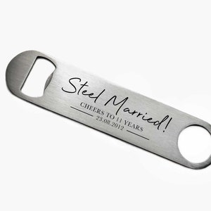 Steel Wedding Anniversary Bottle Opener, Personalised Wedding Date Gift, 11 Years Married, Custom Anniversary Gift For Husband or Wife