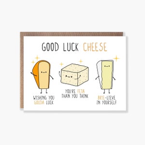 Carte porte-bonheur au fromage, nouvel emploi, permis de conduire, examens, voeux de bonne chance, carte blague au fromage, jeu de mots au fromage, carte drôle, carte mignonne, carte fromage
