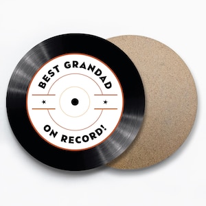 Best Grandad On Record Coaster, Vinyl Record, Grandad Gift, Pun Gift, Funny Gift, Grandpa, Pa, Pops, Gramps, Grandparent, Christmas Gift