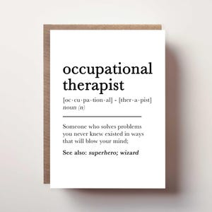 Carte de définition d'ergothérapeute, carte de remerciement pour ergothérapeute, carte de nouvel emploi ou de promotion, carte d'anniversaire d'ergothérapeute ou carte de Noël