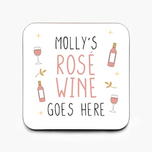 Personalised Rose Wine Goes Here Coaster, Rose Wine Coaster, Best Friend Gift, Gift For Wine Lover, Wine Gift Coaster, Christmas Gift