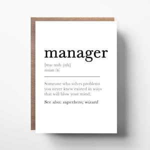Manager Definition Card, Funny Thank You Card For Manager, Congratulations New Job or Promotion Card, Management Birthday or Christmas Card