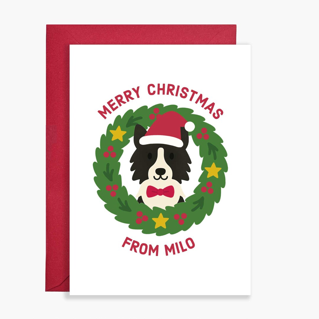 Personalised Border Collie Christmas Card, Custom Dog Name Card ...