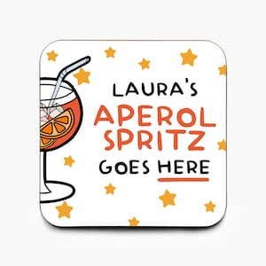 Sous-bock personnalisé Aperol Spritz Goes Here, sous-bock cocktail Aperol Spritz, cadeau pour amateur d'Aperol Spritz, cadeau de Noël drôle