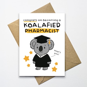 Carte de pharmacien Koalafied, carte de remise de diplôme pour nouveau pharmacien, carte de félicitations pour pharmacien nouvellement qualifié, carte de diplôme en pharmacie