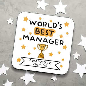 World's Best Manager Coaster, Personalised Coaster For Manager, Custom Name Gift, Funny Thank You, Birthday or Christmas Gift For Manager