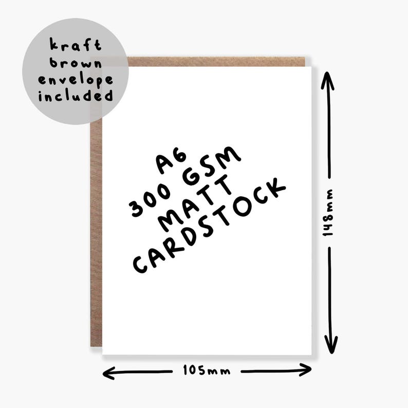 May include: A white card with black text that reads "A6 300 GSM MATT CARDSTOCK". The card is 105mm wide and 148mm tall.