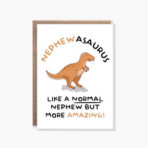 Carte nephewasaurus, carte neveu dinosaure, carte joyeux anniversaire pour lui, carte drôle, jeu de mots, carte d'anniversaire neveu, carte de Noël neveu