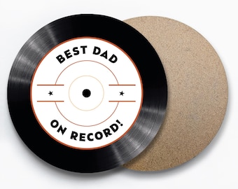 Best Dad On Record Coaster, Vinyl Gift, Vinyl Record Style Coaster, Music Inspired Gift, Gift For Him, Retro Vinyl Record, Christmas Gift
