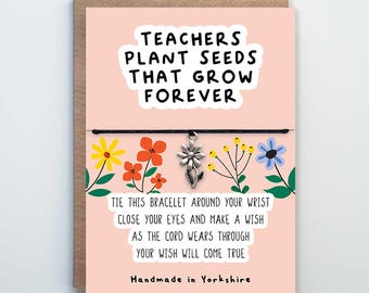 Teacher Wish Bracelet: Silver Daisy Charm, Thank You Gift
