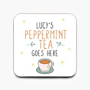 Personalised Peppermint Tea Coaster: Herbal Tea Lover Christmas Gift, Mint Tea Coaster, Gift For Her, Gift For Friend, Christmas Gift