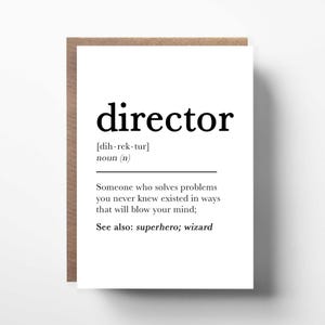 Director Definition Card, Funny Workplace Card For Director, Thank You Card, New Job Or Promotion Card, Director Birthday or Christmas Card