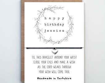 Personalised Birthday Wish Bracelet: Tibetan Silver Charm, Custom Card