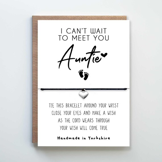 Can t Wait to Meet You Auntie Wish Bracelet Pregnancy Announcement Card Gift From Baby Bump Etsy