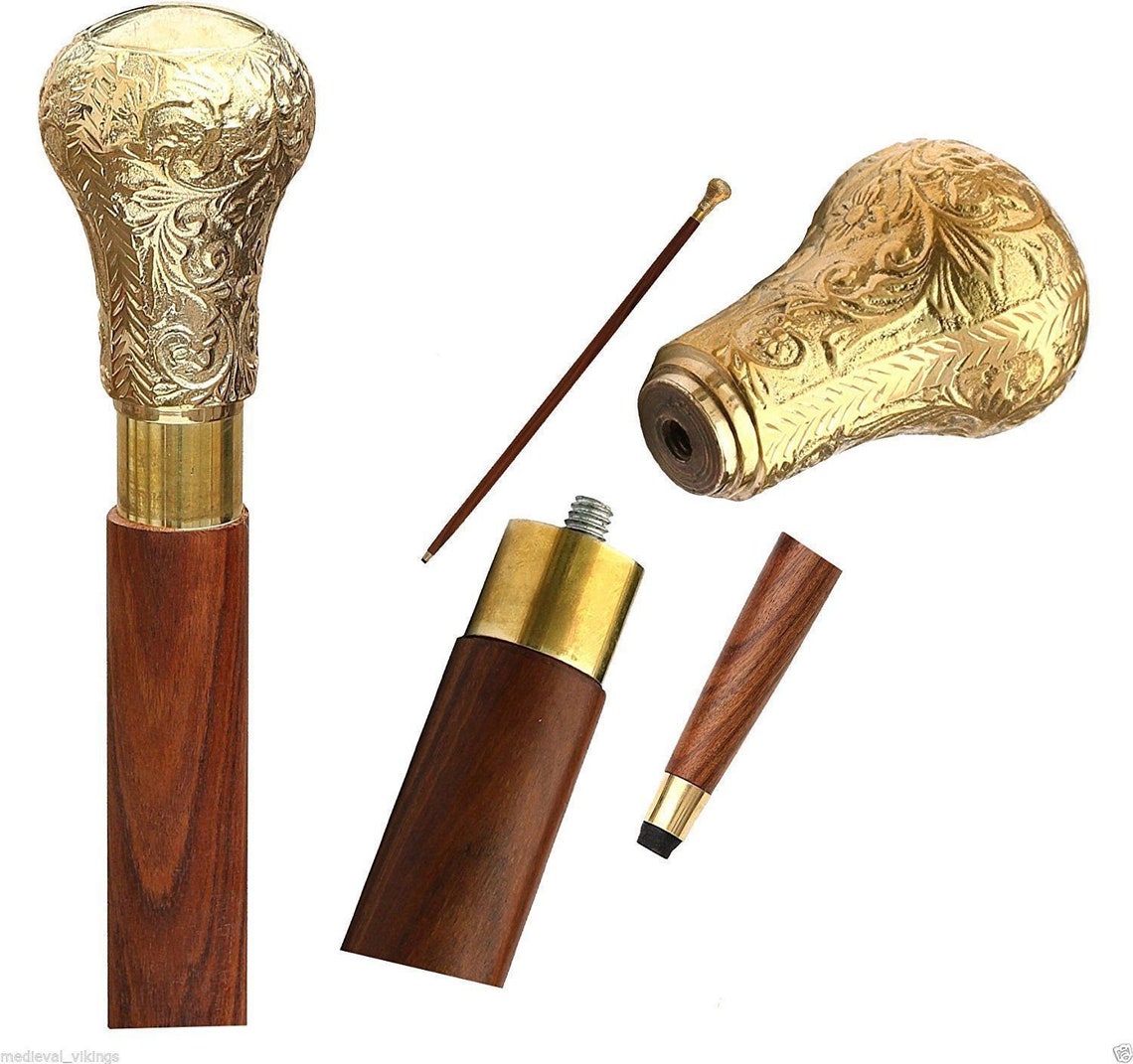 Solid Brass Knob Head Handle Walking Cane Wooden Stick Style Etsy
