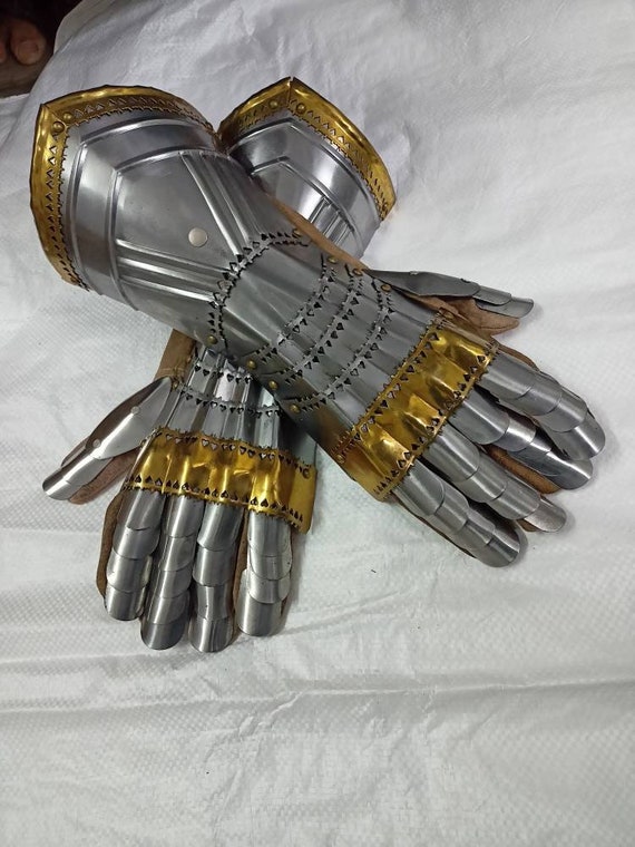 Armour with Leather Gloves Medieval Gothic Armor Steel Gauntlet