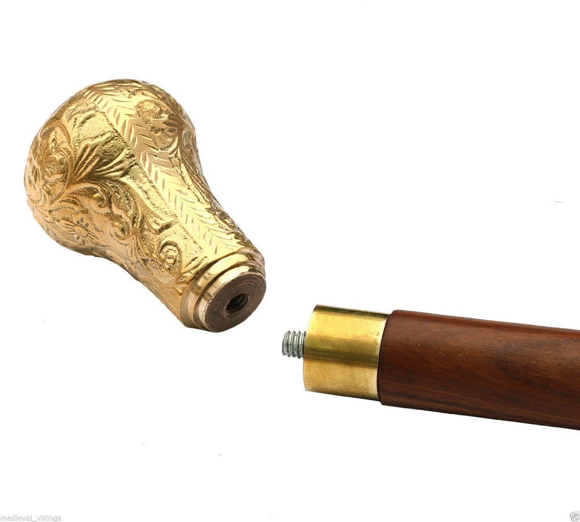 Solid Brass Knob Head Handle Walking Cane Wooden Stick Style Etsy